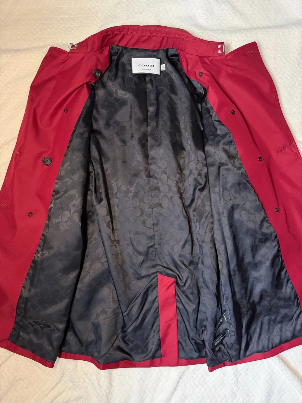 Coach Women's Deep Red Ruby Double-Breasted Trench Coat